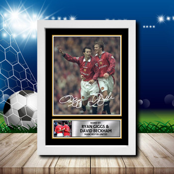 Ryan Giggs + David Beckham Signed Autographed Footballers Star Poster Print Framed Merch Gift Ryan Giggs + David Beckham Signed Autographed Footballers Star Poster Print Framed Merch Gift