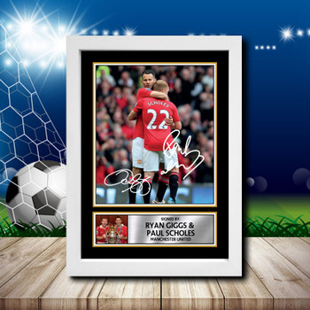 Ryan Giggs + Paul Scholes Signed Autographed Footballers Star Poster Print Framed Merch Gift Ryan Giggs + Paul Scholes Signed Autographed Footballers Star Poster Print Framed Merch Gift