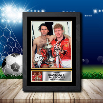 Ryan Giggs + Paul Scholes 2 Signed Autographed Footballers Star Poster Print Framed Merch Gift Ryan Giggs + Paul Scholes 2 Signed Autographed Footballers Star Poster Print Framed Merch Gift