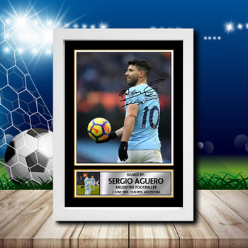 Sergio Aguero 1 Signed Autographed Footballers Star Poster Print Framed Merch Gift Sergio Aguero 1 Signed Autographed Footballers Star Poster Print Framed Merch Gift
