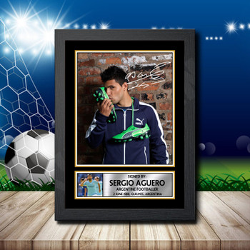 Sergio Aguero 2 Signed Autographed Footballers Star Poster Print Framed Merch Gift Sergio Aguero 2 Signed Autographed Footballers Star Poster Print Framed Merch Gift