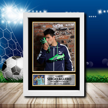 Sergio Aguero 2 Signed Autographed Footballers Star Poster Print Framed Merch Gift Sergio Aguero 2 Signed Autographed Footballers Star Poster Print Framed Merch Gift