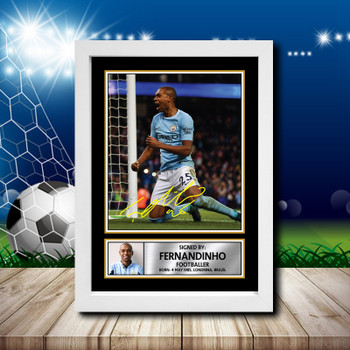 Fernandinho 5 Signed Autographed Footballers Star Poster Print Framed Merch Gift Fernandinho 5 Signed Autographed Footballers Star Poster Print Framed Merch Gift
