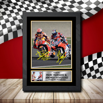 Andrea Dovizioso  Marc Marquez 2 Signed Autographed Formula1 Star Poster Print Framed Merch Gift