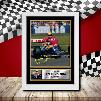 Ayrton Senna Hitching Signed Autographed Formula1 Star Poster Print Framed Merch Gift