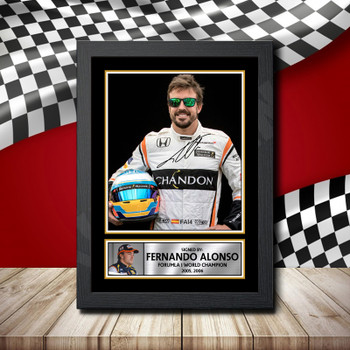 Fernando Alonso Formula 1 Signature Signed Autographed Formula1 Star Poster Print Framed Merch Gift
