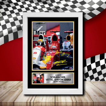 Legends Montage Schumacher Vettel Ayrton Senna Signed Autographed Formula1 Star Poster Print Framed Merch Gift
