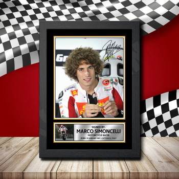 Marco Simoncelli Signed Autographed Formula1 Star Poster Print Framed Merch Gift