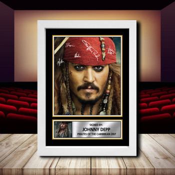 Johnny Depp Pirates Of The Caribbean 2017 Signed Autographed Movie Star Poster Print Framed Merch Gift