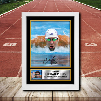 Michael Phelps Signed Autographed Athletics Star Poster Print Framed Merch Gift Michael Phelps Signed Autographed Athletics Star Poster Print Framed Merch Gift