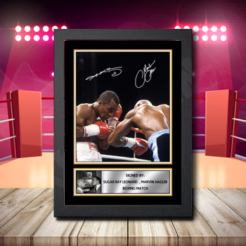 Sugar Ray Leonard  Marvin Hagler Signed Autographed Boxing Star Poster Print Framed Merch Gift Sugar Ray Leonard  Marvin Hagler Signed Autographed Boxing Star Poster Print Framed Merch Gift