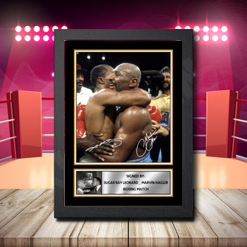 Sugar Ray Leonard  Marvin Hagler 2 Signed Autographed Boxing Star Poster Print Framed Merch Gift Sugar Ray Leonard  Marvin Hagler 2 Signed Autographed Boxing Star Poster Print Framed Merch Gift
