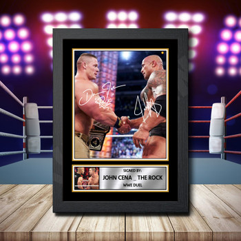 John Cena  The Rock 2 Signed Autographed Wwe Star Poster Print Framed Merch Gift John Cena  The Rock 2 Signed Autographed Wwe Star Poster Print Framed Merch Gift