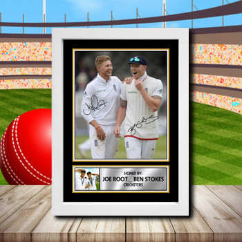 Joe Root  Ben Stokes Signed Autographed Cricket Star Poster Print Framed Merch Gift
