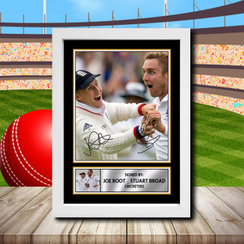 Joe Root  Stuart Broad 2 Signed Autographed Cricket Star Poster Print Framed Merch Gift