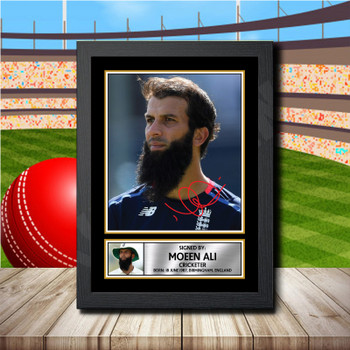 Moeen Ali 2 Signed Autographed Cricket Star Poster Print Framed Merch Gift