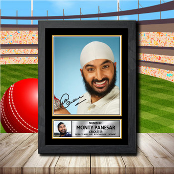 Monty Panesar Signed Autographed Cricket Star Poster Print Framed Merch Gift