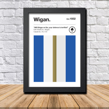 Retro Wigan Club Colours Wigan Fan Championship Football Crest Poster Print