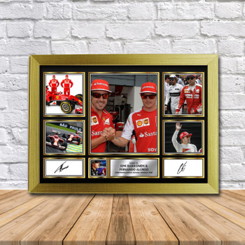 Kimi Raikkonem & Fernando Alonso Formula 1 Gift Framed Autographed Star Poster Print Merch Gift