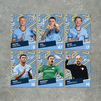Manchester City Players SIGNED A6 Poster Pack - 6 Autographed Poster Print Cards (Haaland, Foden, De Bruyne, Rodri, Ederson, Guardiola) Manchester City Players SIGNED A6 Poster Pack - 6 Autographed Poster Print Cards (Haaland, Foden, De Bruyne, Rodri, Ederson, Guardiola)