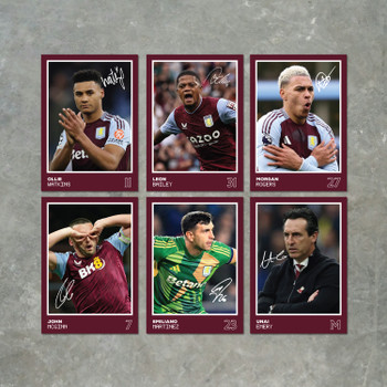 Aston Villa Players SIGNED A6 Poster Pack 2 6 Autographed Poster Print Cards (Watkins, Bailey, Rogers, McGinn, Martinez, Emery)