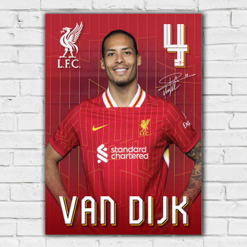 Virgil van Dijk No.4 Signed Autographed Portrait Poster Print – Liverpool F.C. Captain – Red Jersey Edition with Signature & Name Banner – Football Memorabilia