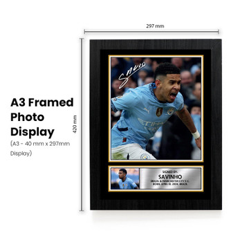 Savinho Signed Autographed Poster Print – Manchester City F.C. & Brazil Star – Dual Image with Career Tribute Plaque – Football Memorabilia Gift