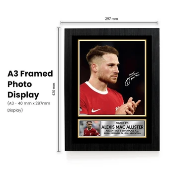 Alexis Mac Allister Printed Autograph Poster Print – Liverpool FC & Argentina Football Wall Art – Framed Portrait Print with Plaque & Action Shot
