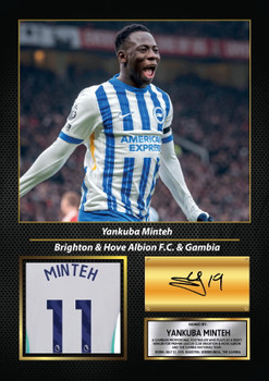 Yankuba Minteh Printed Signed Poster – Brighton & Hove Albion & Gambia Midfielder Tribute Wall Art with Jersey & Bio Plaque – Premier League Football Memorabilia for Fans & Collectors