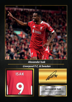 Alexander Isak Printed Signed Poster – Liverpool FC & Sweden Striker Tribute Wall Art with Jersey & Bio Plaque – Premier League Football Memorabilia for Fans & Collectors