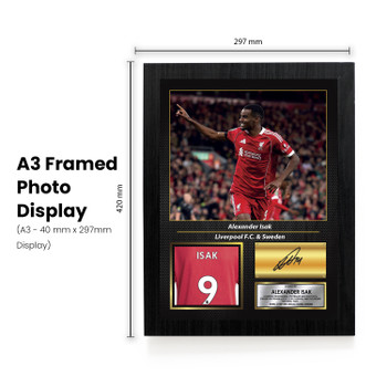 Alexander Isak Printed Signed Poster – Liverpool FC & Sweden Striker Tribute Wall Art with Jersey & Bio Plaque – Premier League Football Memorabilia for Fans & Collectors