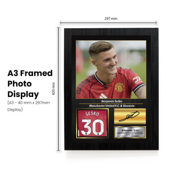 Benjamin Šeško Printed Signed Poster – Manchester United Tribute Wall Art with Jersey & Bio Plaque – Slovenia Striker Memorabilia for Football Fans & Collectors
