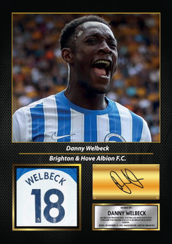 Danny Welbeck Printed Signed Poster – Brighton & Hove Albion FC Striker Tribute Wall Art with Jersey & Bio Plaque – Premier League Football Memorabilia for Fans & Collectors