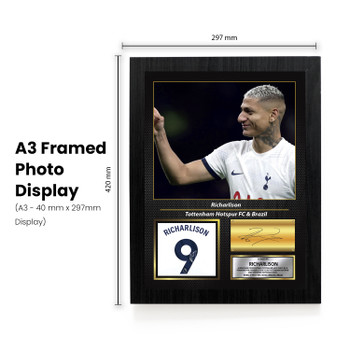 Richarlison Printed Signed Poster – Tottenham Hotspur FC & Brazil Forward Tribute Wall Art with Jersey & Bio Plaque – Premier League Football Memorabilia for Fans & Collectors