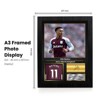 Ollie Watkins Printed Signed Poster – Aston Villa FC & England Forward Tribute Wall Art with Jersey & Bio Plaque – Premier League Football Memorabilia for Fans & Collectors