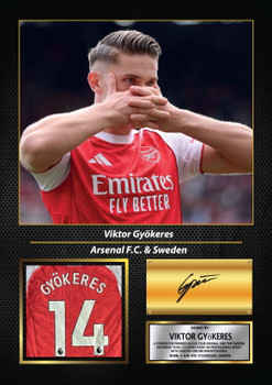 Viktor Gyökeres Printed Signed Poster – Arsenal FC & Sweden Striker Tribute Wall Art with Jersey & Bio Plaque – Premier League Football Memorabilia for Fans & Collectors