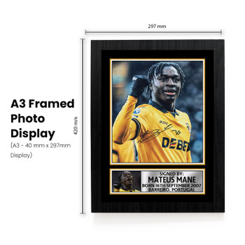 Mateus Mane Signed Football Memorabilia Plaque – Framed Autograph Display with Photo & Stats – Collector’s Gift for Fans –  Born 2007, Barreiro Portugal