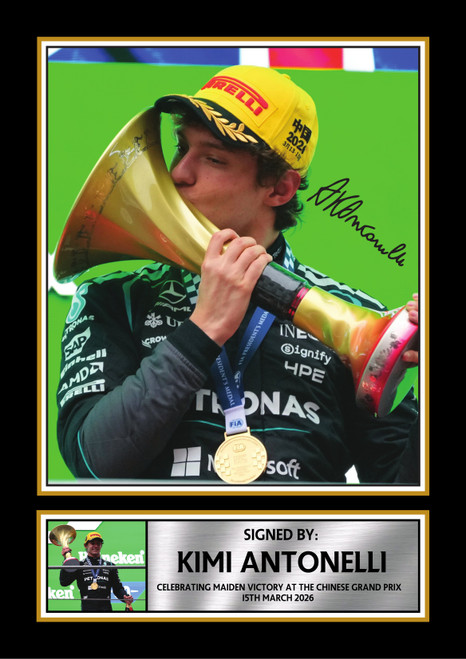 Kimi Antonelli Printed Autograph Poster Print - Chinese Grand Prix 2026 Victory Poster