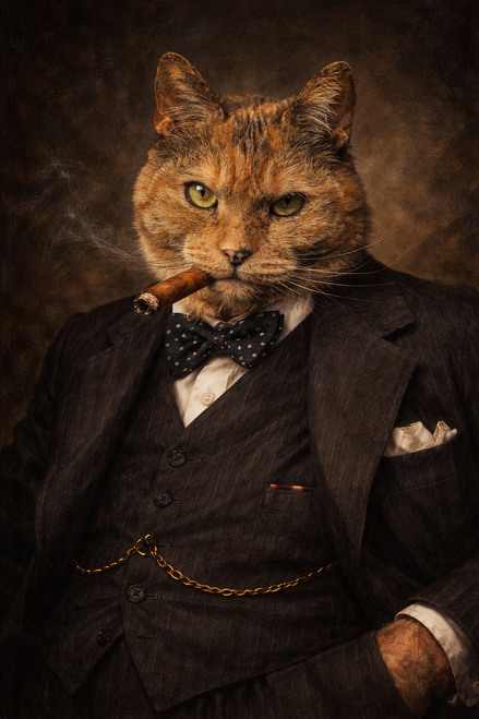 Churchill Style Cat Portrait Poster - Vintage Gentleman Cat Wall Art