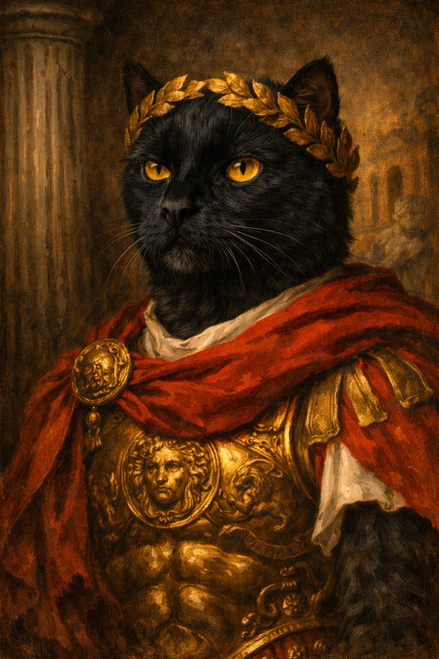 Roman Emperor Cat Poster – Julius Caesar Inspired Cat Wall Art – Funny Ancient Rome Cat Painting – Vintage Classical Pet Portrait Decor