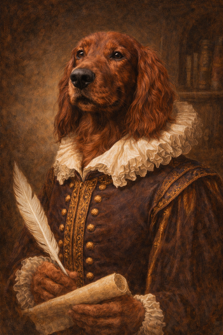Shakespeare Dog Portrait Poster – William Shakespeare Inspired Dog Wall Art – Funny Renaissance Writer Dog Painting – Vintage Literary Pet Decor
