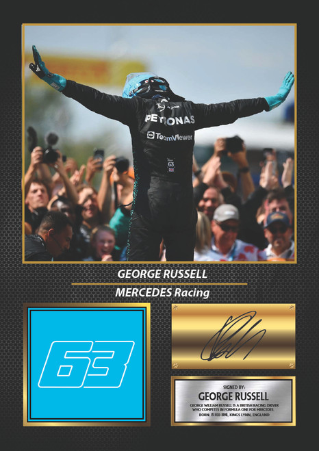 George Russell Printed Autograph Poster Print - Motorsport Wall Art