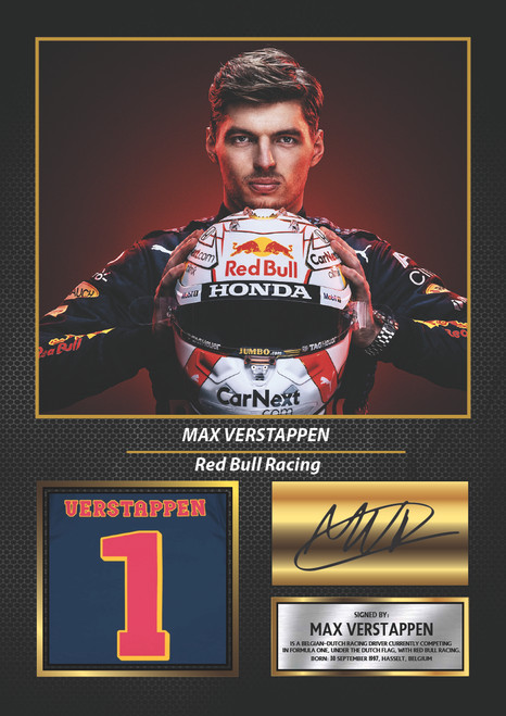 Max Verstappen Printed Autograph Poster Print - Motorsport Wall Art - Printed Autograph Motorsport