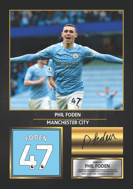Phil Foden Manchester City printed autograph poster print