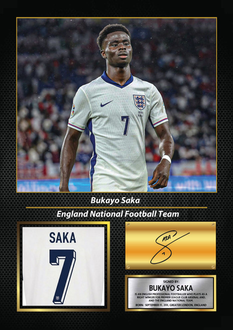 Bukayo Saka England printed autograph poster print