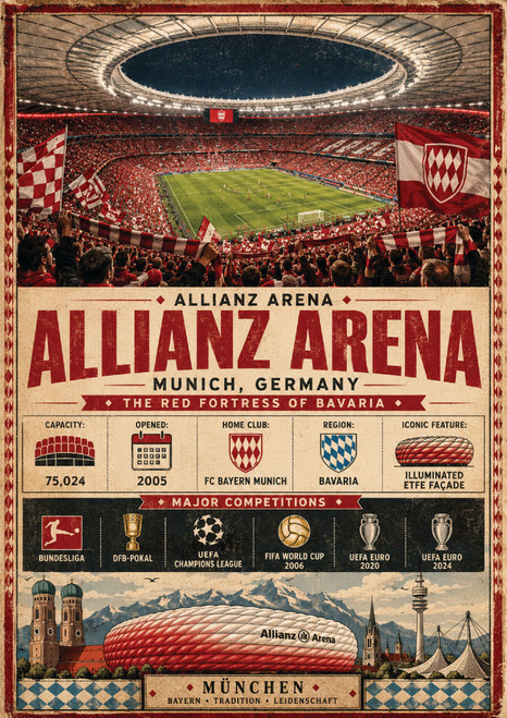 Allianz Arena Munich Vintage Travel Poster