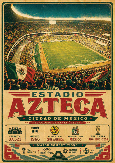 Estadio Azteca Vintage Travel Poster