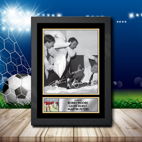 Bobby Moore Geoff Hurst Martin Peters Action Shot Edition printed autograph poster print