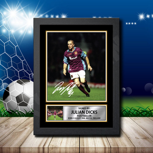 Julian Dicks Printed Autograph Action Shot Edition Poster - Football Wall Art - Framed or Unframed - Made in the UK