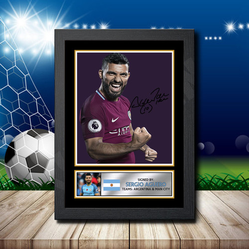Kun Sergio Aguero 3 Purple Printed Autograph Poster Print - Football Legend Tribute - Premium UK Print, Framed Options Available
